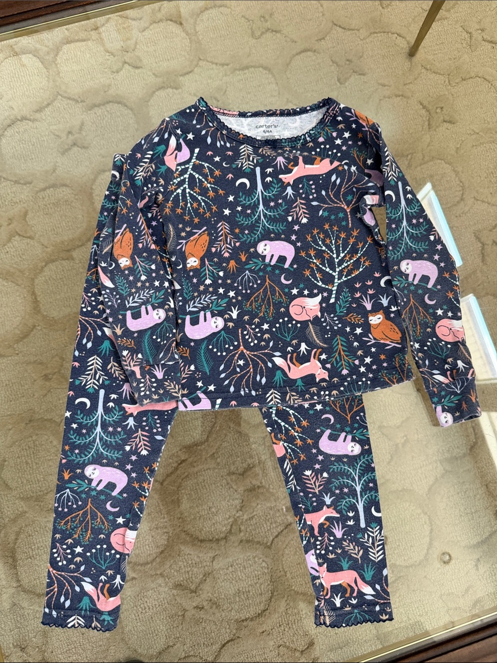 Carter's Girls Navy Pajama Set with Pink and Orange Animal Print